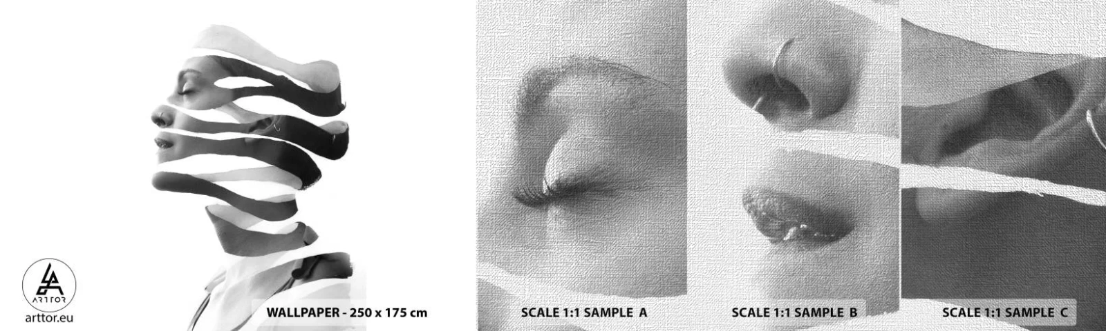 Échantillon de Papier Peint Premium Canvas - Portrait surréaliste - Abstraction, Morceau, Femme - 100x30 cm