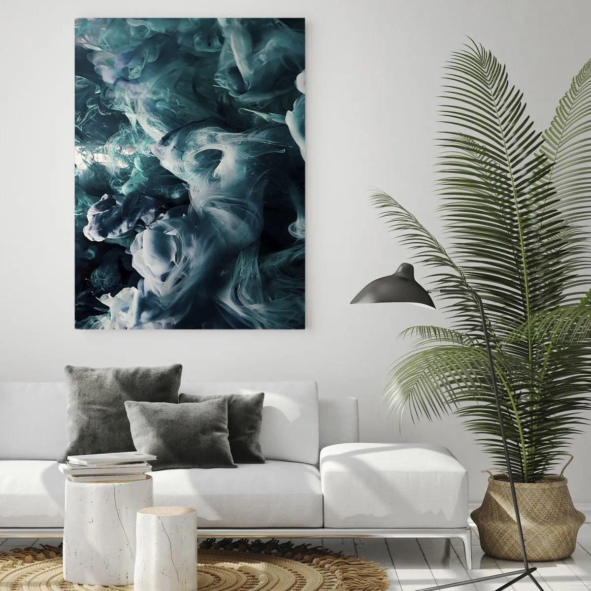 Impression sur verre - Image sur verre - Vagues abstraites dynamiques dans des tons de bleu et de blanc - 70x100cm - Mouvement des couleurs - Décoration murale moderne pour le salon et la chambre ARTTOR