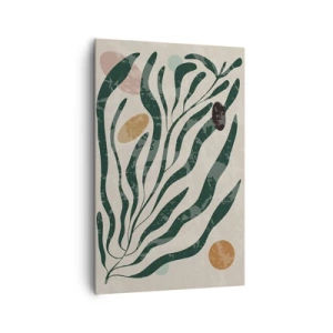 Impression sur toile - Image sur toile - Lignes et formes organiques en vert et beige - 80x120cm - Parmi la verdure - Décoration murale moderne pour le salon et la chambre ARTTOR