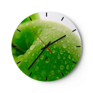Horloge murale - Pendule murale - Une pomme verte couverte de gouttes d'eau - 30x30cm - Fraîcheur de verdure fraîche - Décoration murale moderne pour le salon, la cuisine et la chambre ARTTOR