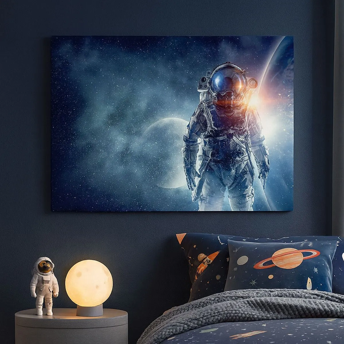 Impression sur toile - Image sur toile - Astronaute avec en arrière-plan l'espace et la planète Terre - 70x50cm - Aventure spatiale - Décoration murale moderne pour le salon et la chambre ARTTOR