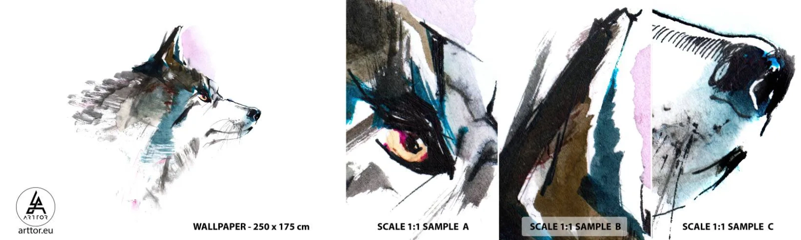 Échantillon de Papier Peint Autocollant Deluxe Sticker - On parle du loup - Abstraction, Animaux, Chien - 100x30 cm