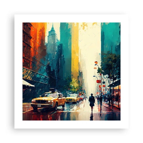 Affiche - Poster - New York – ici même la pluie est colorée - 50x50 cm
