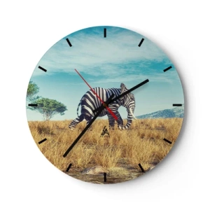 Horloge murale - Pendule murale - Un éléphant avec des rayures zébrées noires et blanches dans la savane - 30x30cm - Le gris n'est déjà plus à la mode - Décoration murale moderne pour le salon, la cuisine et la chambre ARTTOR