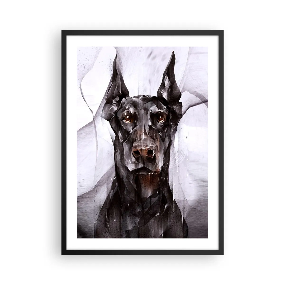 Affiche dans un cadre noir - Poster - Portrait artistique d'un chien noir dans un style géométrique - 50x70cm - Né noble - Décoration murale moderne pour le salon et la chambre ARTTOR
