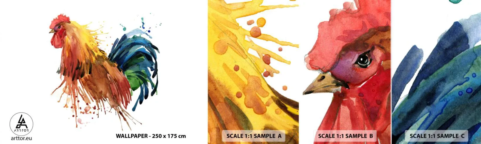 Échantillon De Papier Peint Standard Eco - Robe royale, fierté royale - Coq, Graphique, Reproduction - 100x30 cm