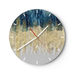 Horloge murale - Pendule murale - Lignes verticales dorées se transformant en dégradés bleu marine et gris - 30x30cm - Bordure dorée - Décoration murale moderne pour le salon, la cuisine et la chambre ARTTOR
