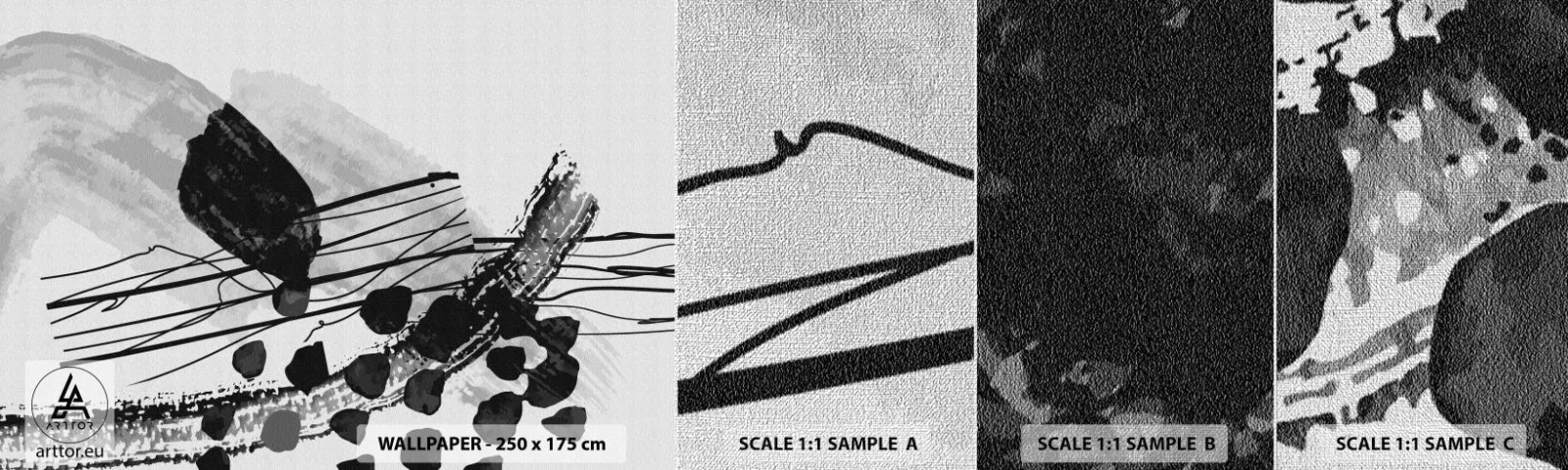 Échantillon de Papier Peint Premium Canvas - Abstraction organique noir et blanc - Abstraction, Moderne, Morceau - 100x30 cm