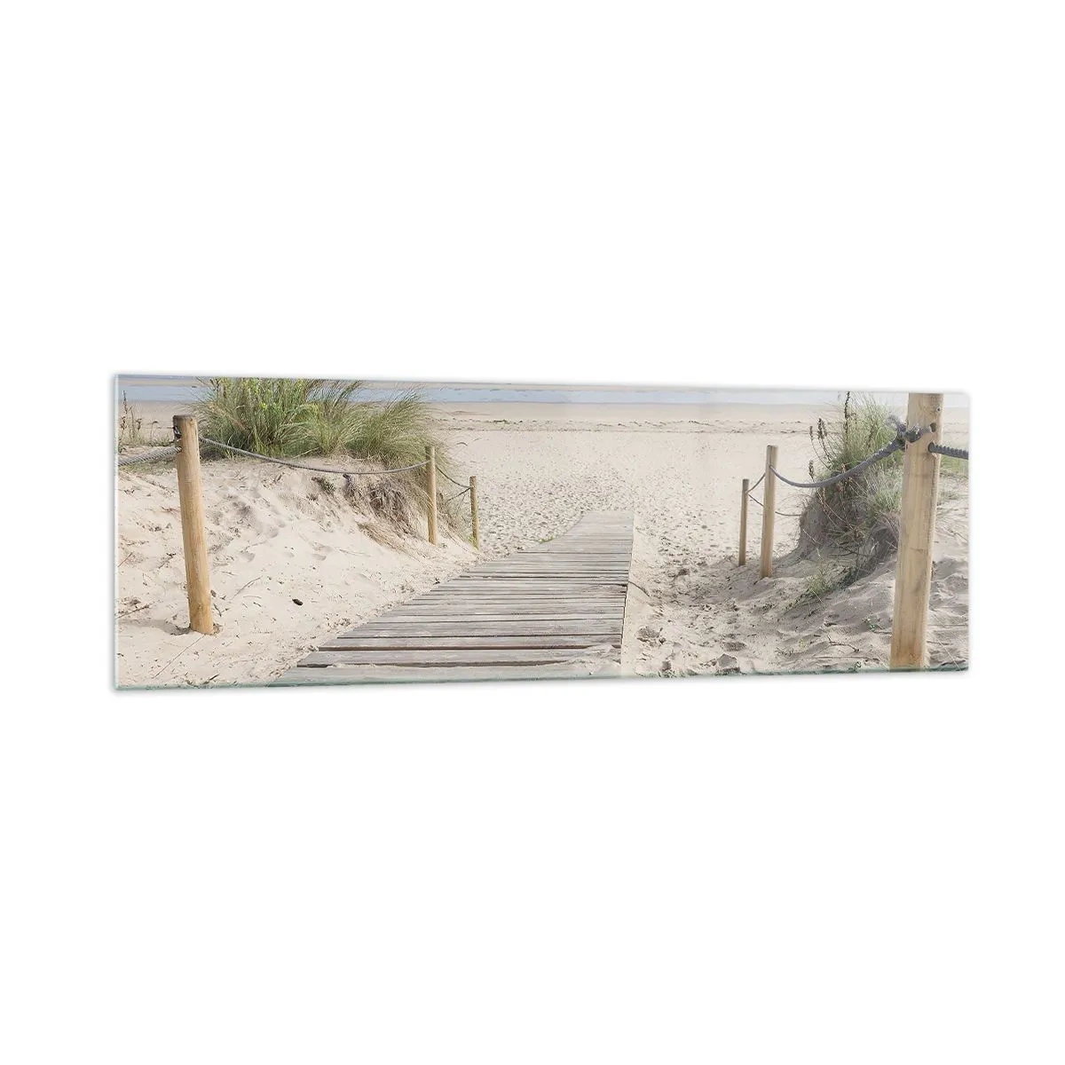 Impression sur verre - Image sur verre - Un chemin de planches menant à une plage de sable - 160x50cm - A l'horizon - Décoration murale moderne pour le salon et la chambre ARTTOR