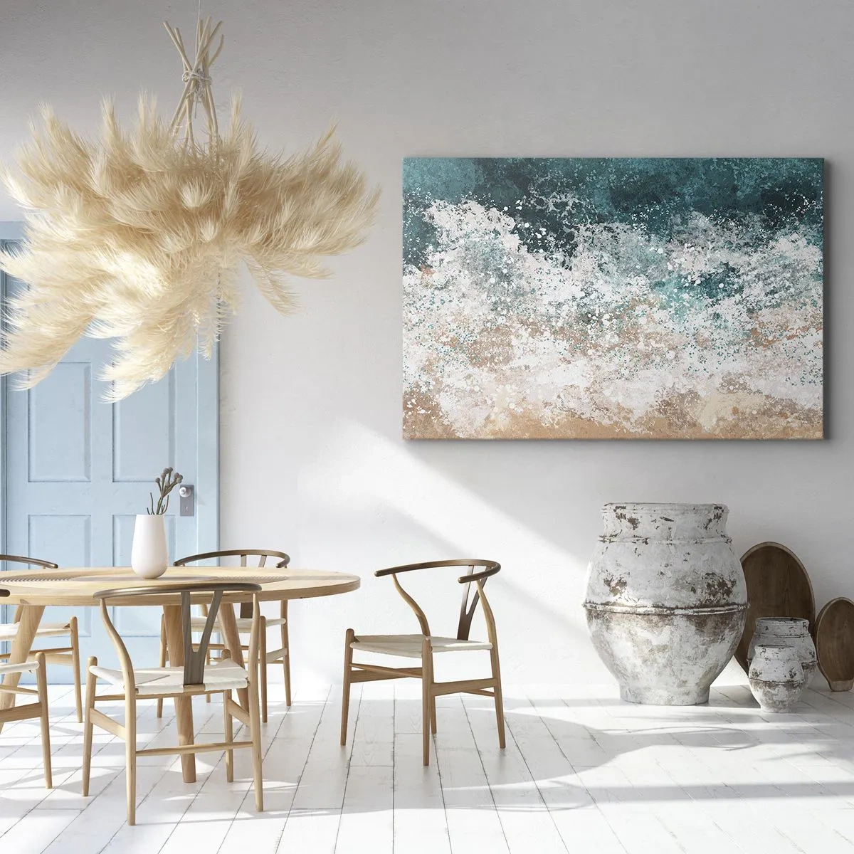 Impression sur toile - Image sur toile - Vague de mer abstraite dans des tons turquoise et beige - 120x80cm - Histoires de la mer - Décoration murale moderne pour le salon et la chambre ARTTOR