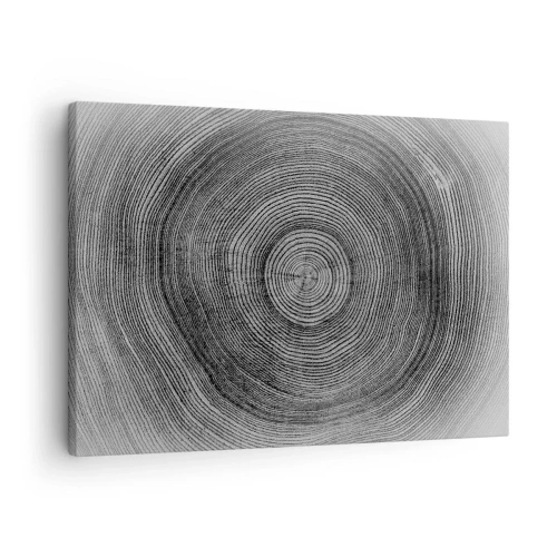 Impression sur toile - Image sur toile - Motif de cernes d'arbre noir et blanc montrant une coupe transversale du tronc - 70x50cm - Signe du temps - Décoration murale moderne pour le salon et la chambre ARTTOR