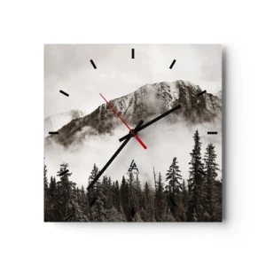 Horloge murale - Pendule murale - Un sommet de montagne pittoresque entouré de brouillard et d'une forêt aux tons sépia - 30x30cm - Seigneur de granite - Décoration murale moderne pour le salon et la chambre ARTTOR