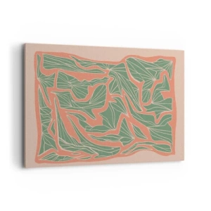 Impression sur toile - Image sur toile - Un motif végétal dans les tons de vert et d'orange - 120x80cm - La lutte entre le corail et la verdure - Décoration murale moderne pour le salon et la chambre ARTTOR