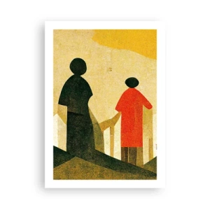 Affiche - Poster - Silhouettes géométriques de personnages sur fond de paysage abstrait - 50x70cm - La route est encore longue - Décoration murale moderne pour le salon et la chambre ARTTOR