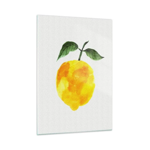 Impression sur verre - Image sur verre - Citron aquarelle avec des feuilles vertes - 50x70cm - Comment reconnaitre le goût du soleil - Décoration murale moderne pour le salon et la chambre ARTTOR