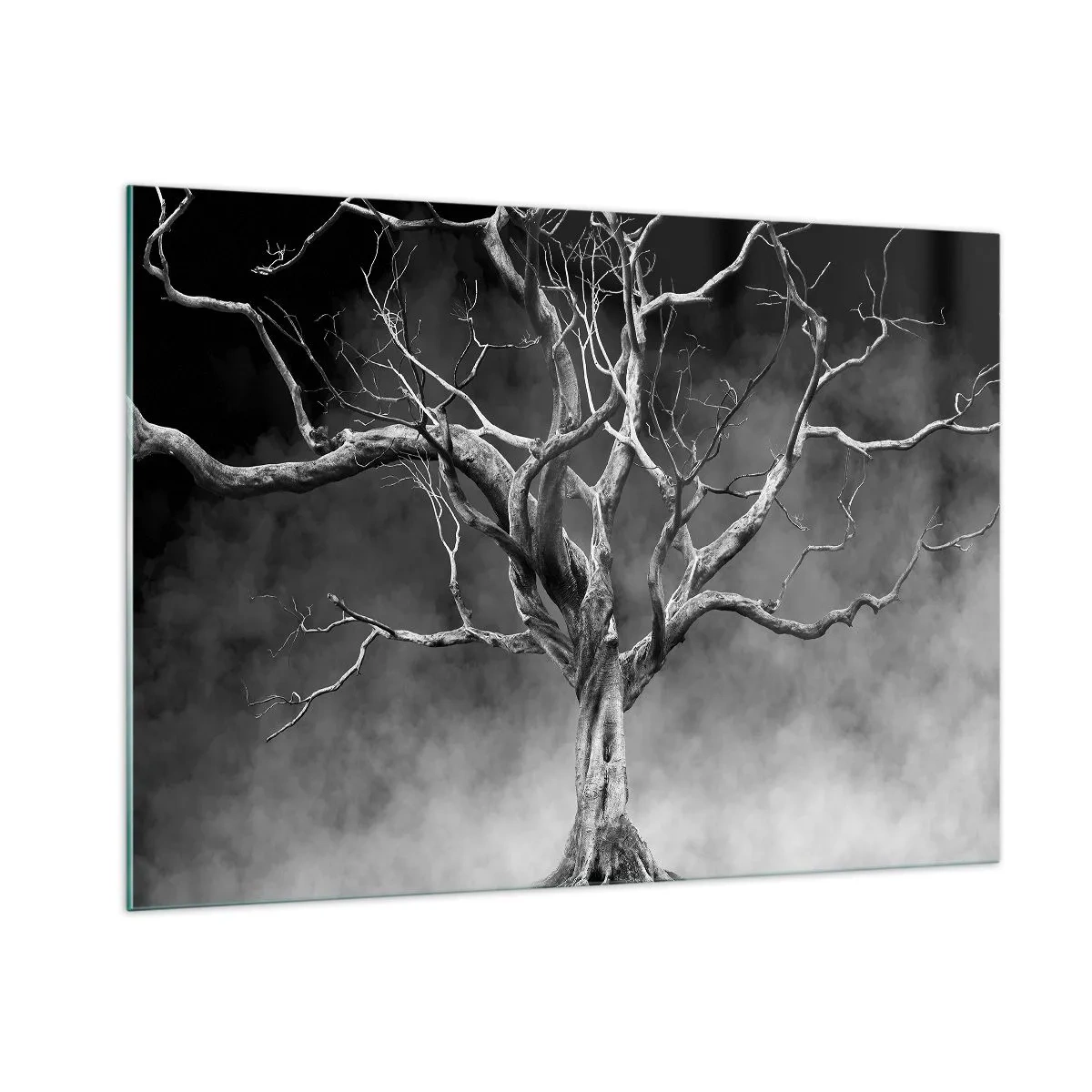 Impression sur verre - Image sur verre - Arbre noir contre le brouillard - 100x70cm - Primordial et sacré - Décoration murale moderne pour le salon et la chambre ARTTOR