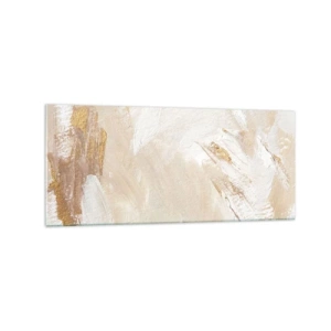 Impression sur verre - Image sur verre - Des tons abstraits délicats dans des tons beiges et dorés - 120x50cm - Composition pastel - Décoration murale moderne pour le salon et la chambre ARTTOR