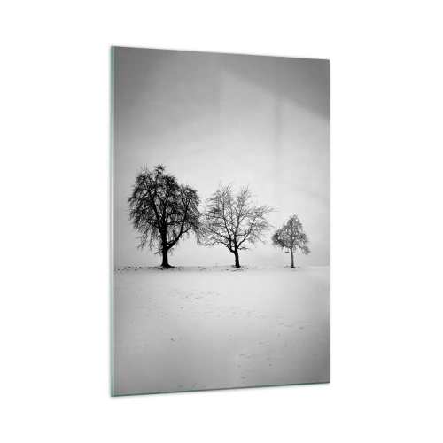 Impression sur verre - Image sur verre - Trois arbres solitaires dans une zone enneigée - 50x70cm - A quoi rêvent-ils? - Décoration murale moderne pour le salon et la chambre ARTTOR