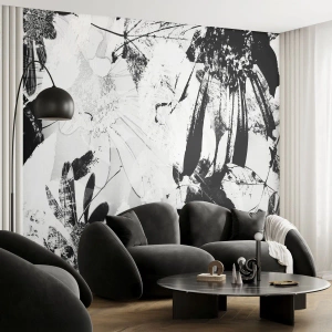 Papier Peint Photo Premium Canvas - Fleurs abstraites en noir et blanc dans un style minimaliste - 100x70cm - Automne en négatif - Décoration murale moderne pour le salon et la chambre ARTTOR