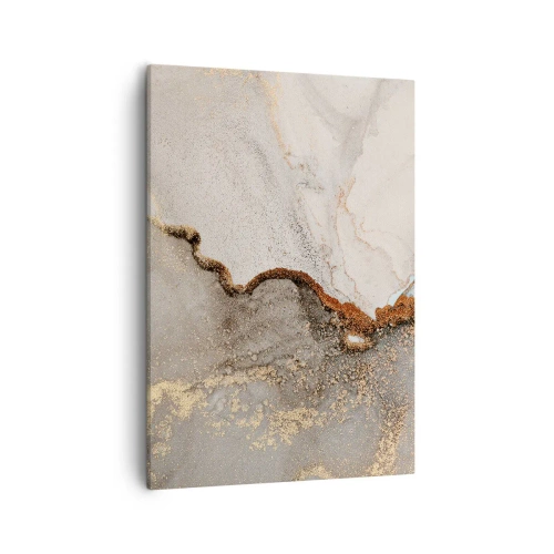 Impression sur toile - Image sur toile - Motif abstrait avec des nuances d'or et de gris - 50x70cm - Aux frontières des couleurs - Décoration murale moderne pour le salon et la chambre ARTTOR