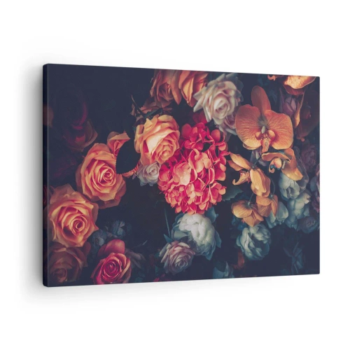Impression sur toile - Image sur toile - Un bouquet de fleurs variées aux tons sombres - 70x50cm - Comme chez les maîtres hollandais - Décoration murale moderne pour le salon et la chambre ARTTOR