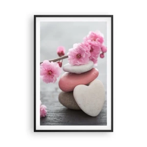 Affiche dans un cadre noir - Poster - Le bonheur avec une fleur de cerisier - 61x91 cm