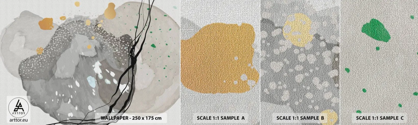 Échantillon de Papier Peint Premium Canvas - Composition organique - Abstraction, Taches, Peinture - 100x30 cm