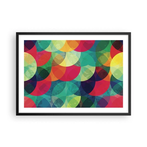 Affiche dans un cadre noir - Poster - Motifs géométriques colorés composés de cercles et de demi-cercles - 70x50cm - Ascension - Décoration murale moderne pour le salon et la chambre ARTTOR