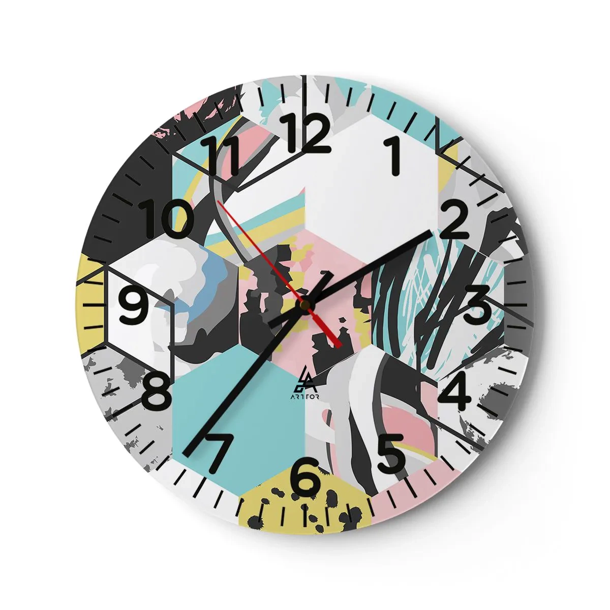 Horloge murale - Pendule murale - Hexagones et cubes en six couleurs - 30x30 cm