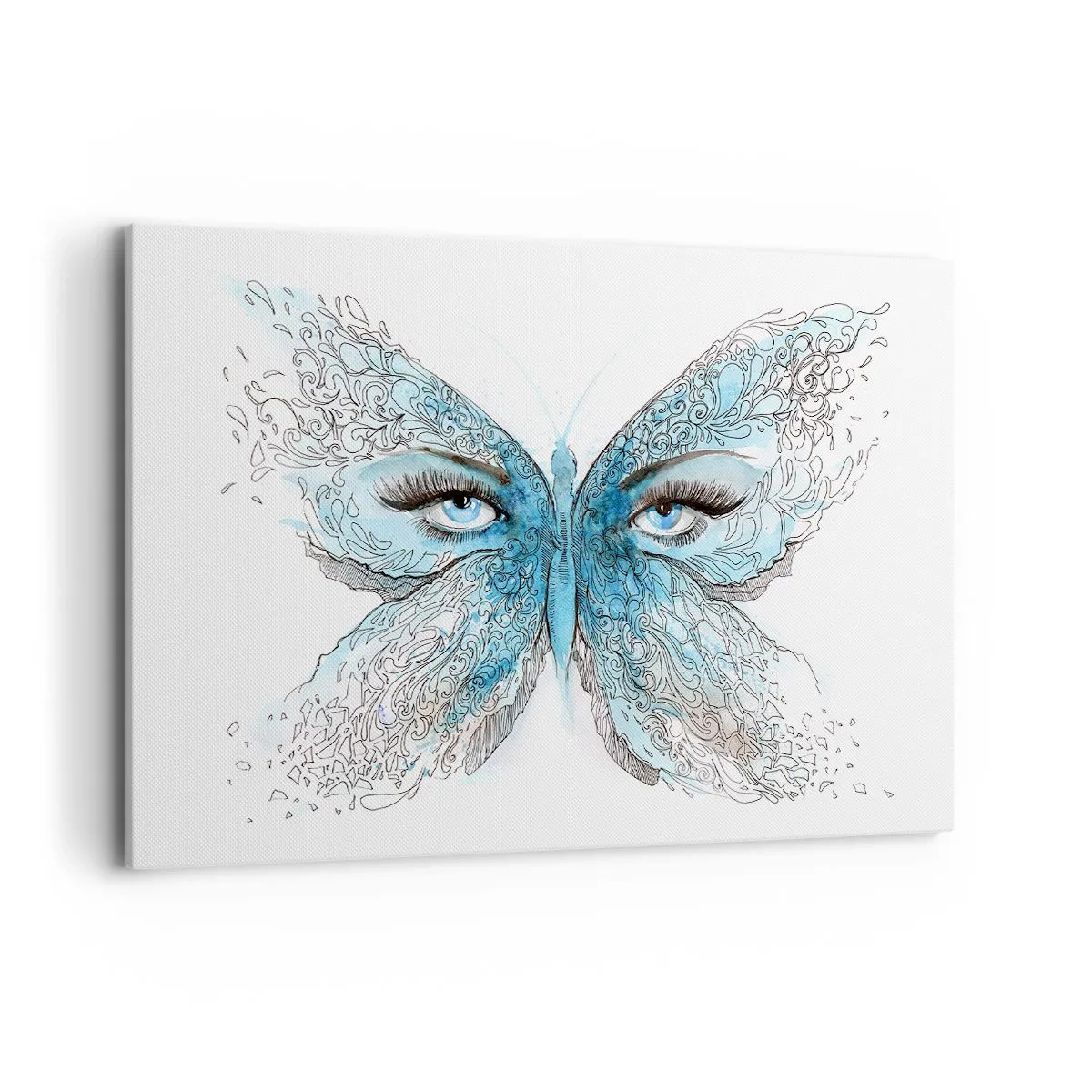 Impression sur toile - Image sur toile - Aquarelle artistique d'un papillon aux yeux bleus - 120x80cm - Mésange bleue Eros - Décoration murale moderne pour le salon et la chambre ARTTOR