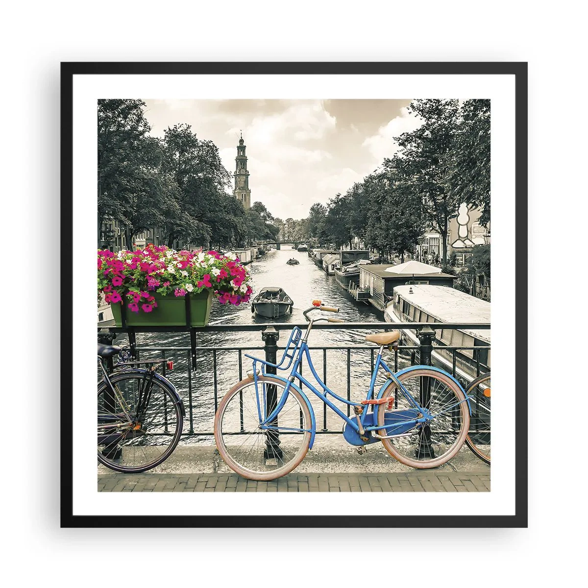 Affiche dans un cadre noir - Poster - Couleurs de rue d'Amsterdam - 60x60 cm