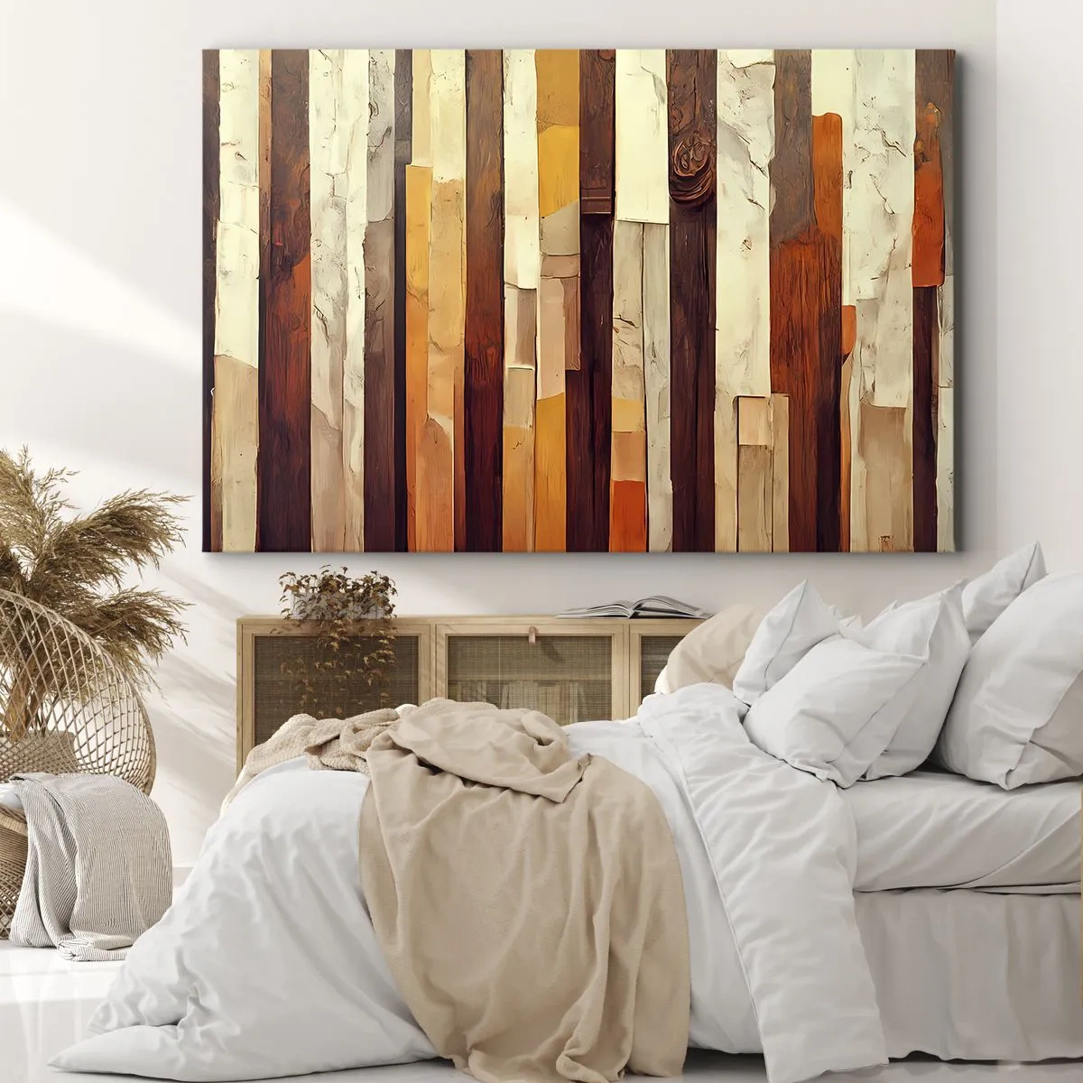 Impression sur toile - Image sur toile - Composition géométrique dans les tons de bois et d'or - 70x50cm - Hymne des arbres forestiers - Décoration murale moderne pour le salon et la chambre ARTTOR