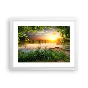 Affiche dans un cadre blanc - Poster - Paysage dans un cadre verdoyant - 40x30 cm