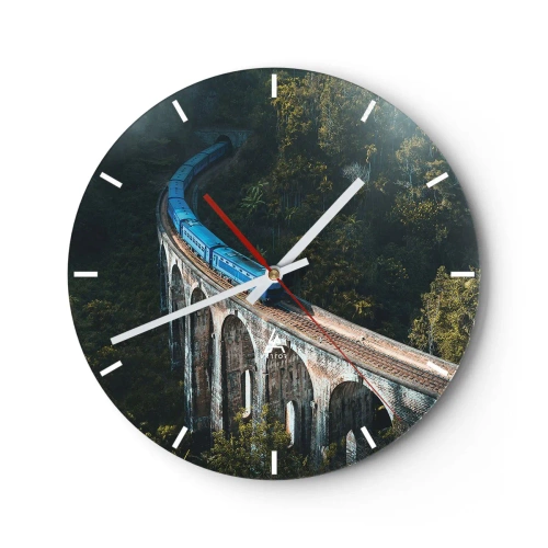 Horloge murale - Pendule murale - Un train sur un viaduc au milieu d'une végétation tropicale - 30x30cm - Train nature - Décoration murale moderne pour le salon, la cuisine et la chambre ARTTOR