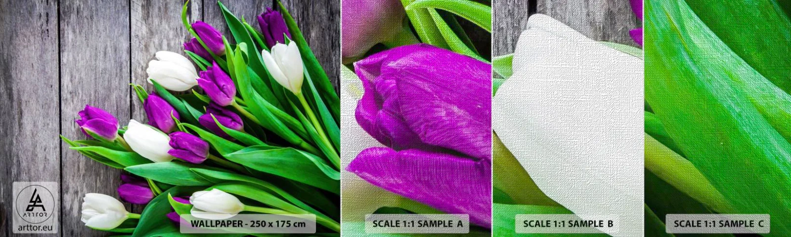 Échantillon de Papier Peint Premium Canvas - Le jour des vacances de printemps - Fleurs, Tulipes, Bouquet de fleurs - 100x30 cm