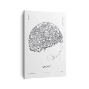 Impression sur toile - Image sur toile - Une carte de Toronto dans un style minimaliste en noir et blanc - 70x100cm - Anatomie de Toronto - Décoration murale moderne pour le salon et la chambre ARTTOR
