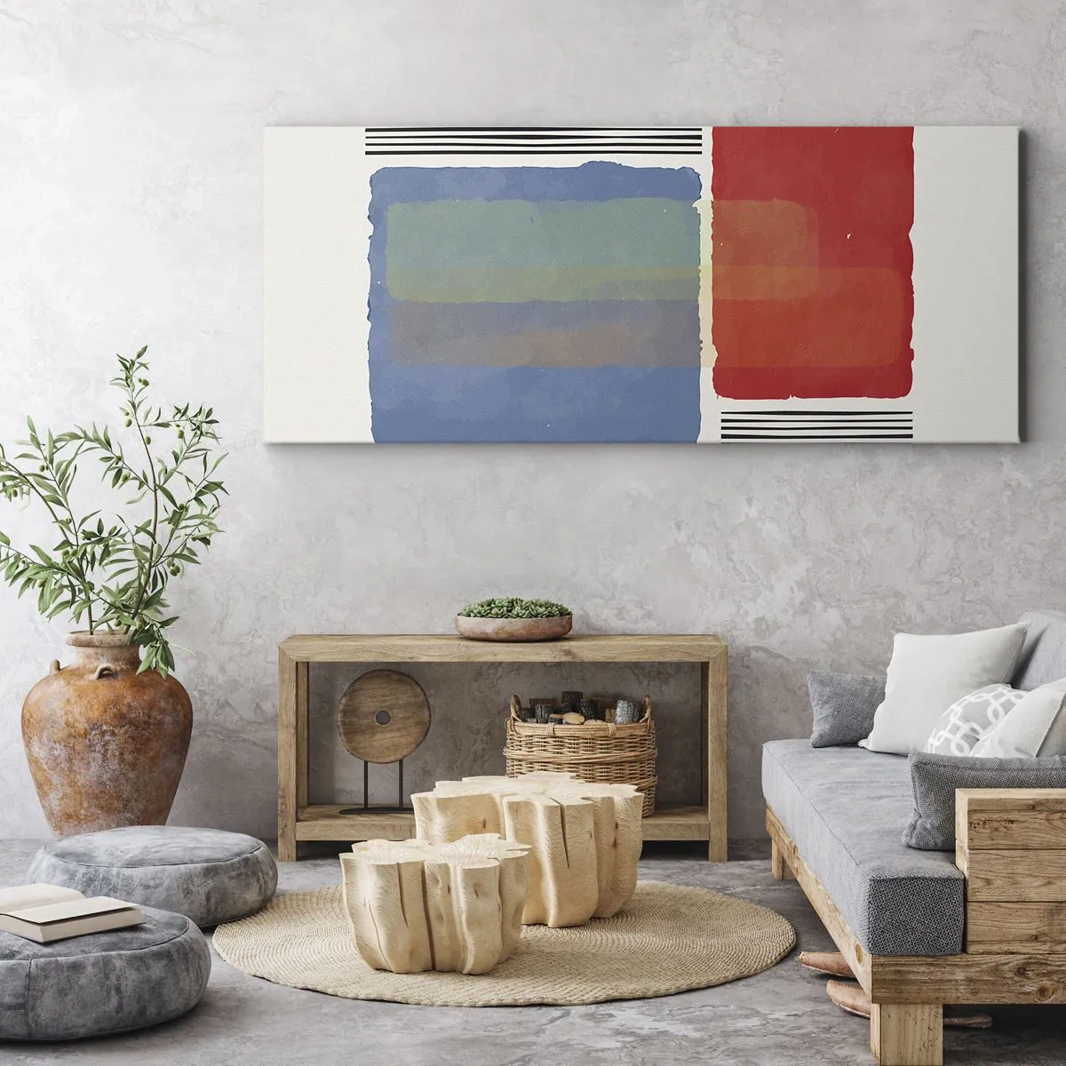 Impression sur toile - Image sur toile - Composition géométrique avec des blocs et des lignes colorés - 120x50cm - Esprit et lettre de la géométrie - Décoration murale moderne pour le salon et la chambre ARTTOR