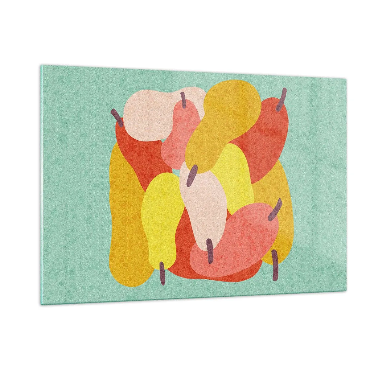 Impression sur verre - Image sur verre - Poires colorées dans un style graphique sur fond turquoise - 120x80cm - Essayez le soleil d'été - Décoration murale moderne pour le salon et la chambre ARTTOR
