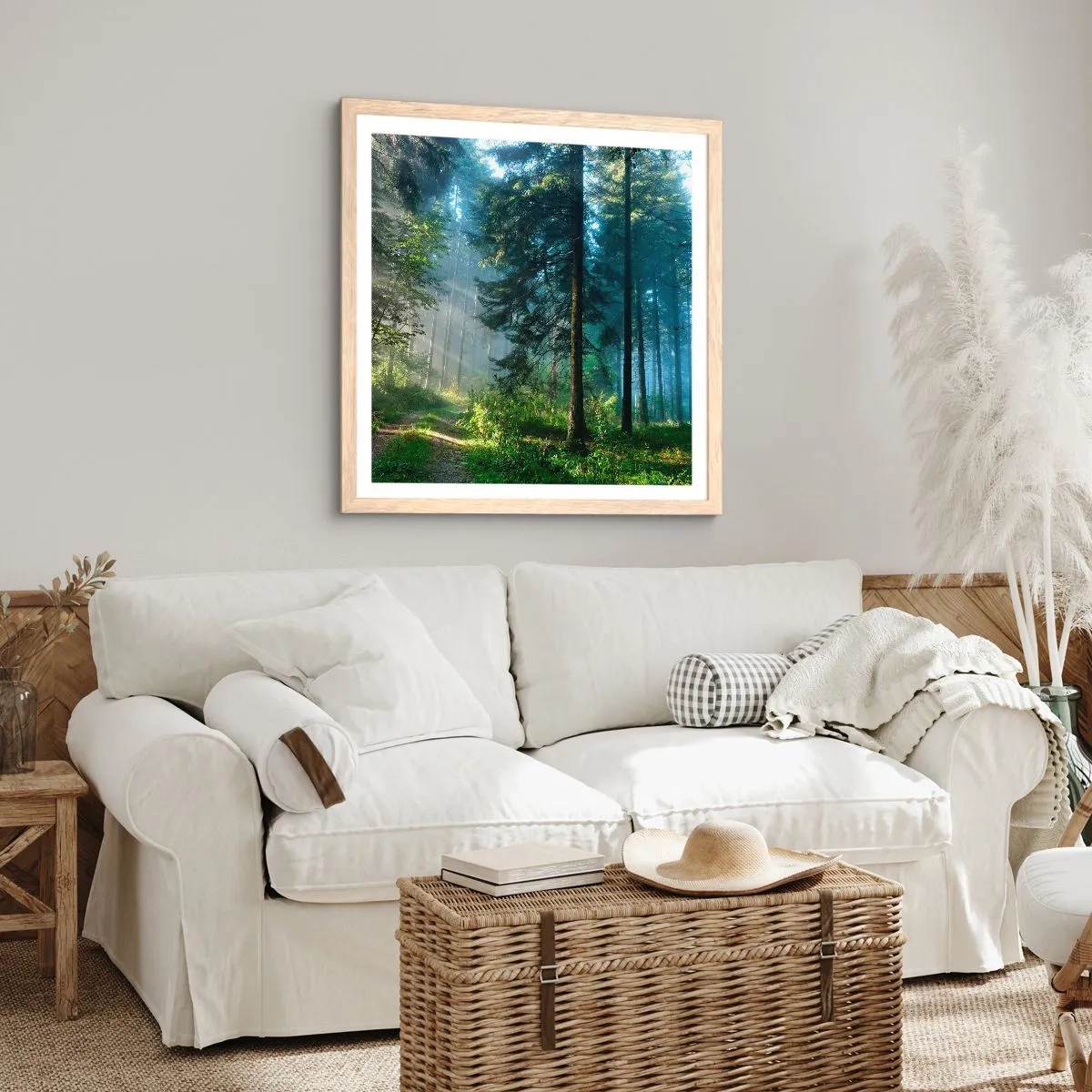 Affiche dans un chêne clair - Poster - Rayonnant le matin - 50x50 cm