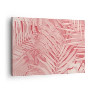 Impression sur toile - Image sur toile - Feuilles tropicales roses dans un style délicat et minimaliste - 70x50cm - Concept de rose - Décoration murale moderne pour le salon et la chambre ARTTOR
