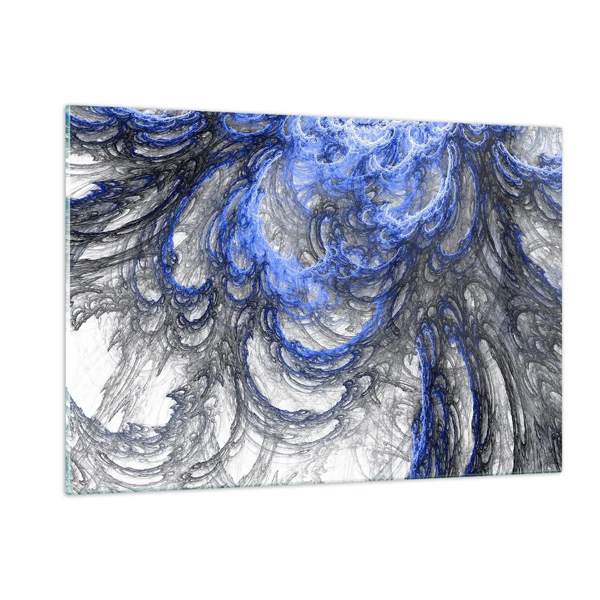 Impression sur verre - Image sur verre - Abstraction dynamique dans les tons de bleu et de gris - 120x80cm - La naissance d'une vague - Décoration murale moderne pour le salon et la chambre ARTTOR