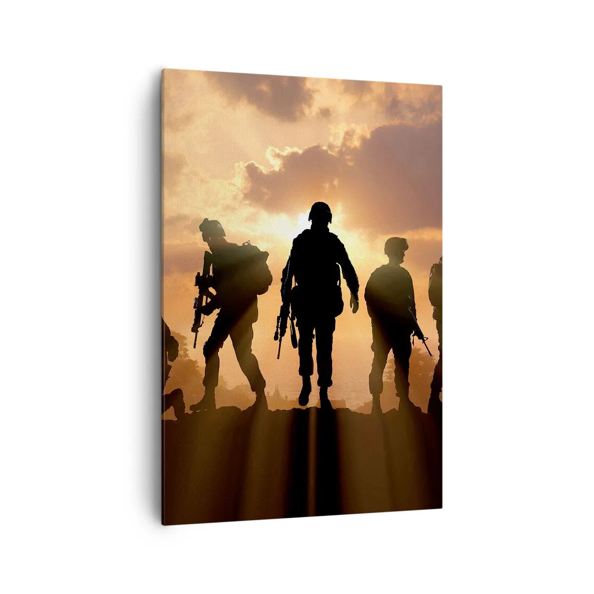 Impression sur toile - Image sur toile - Soldats sur fond de soleil couchant dans un décor dynamique - 70x100cm - Brothers in arms - Décoration murale moderne pour le salon et la chambre ARTTOR