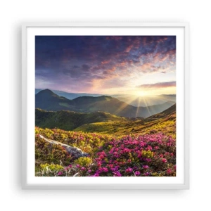 Affiche dans un cadre blanc - Poster - Fraîcheur matinale en montagne - 60x60 cm