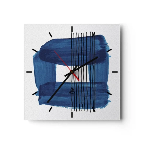 Horloge murale - Pendule murale - Motif abstrait dans des tons de bleu avec des lignes noires - 30x30cm - Composition noire-bleue - Décoration murale moderne pour le salon et la chambre ARTTOR