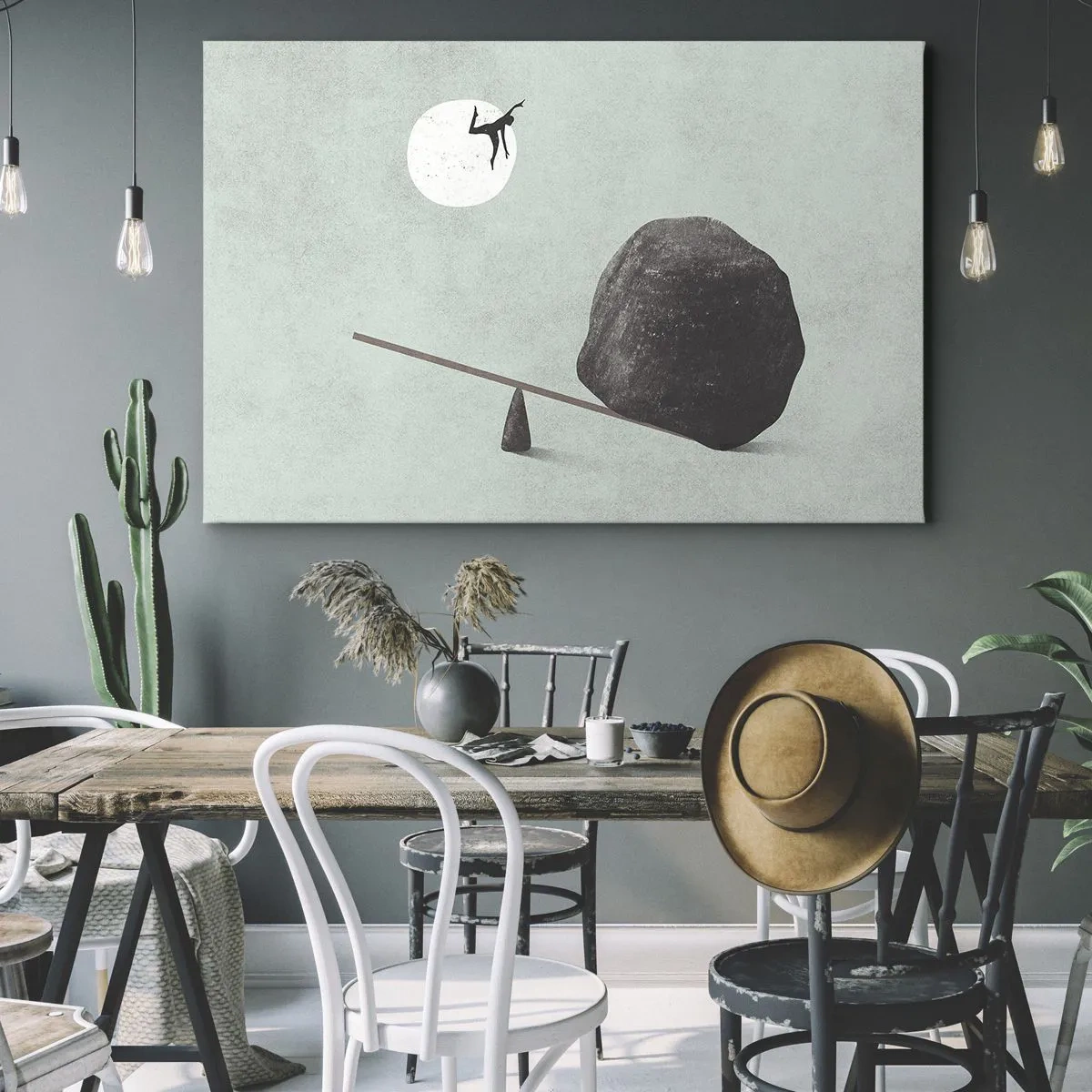 Impression sur toile - Image sur toile - Une scène symbolique avec une figure et un équilibre sur un ciel lumineux. - 70x50cm - Réalisation de ses rêves - Décoration murale moderne pour le salon et la chambre ARTTOR