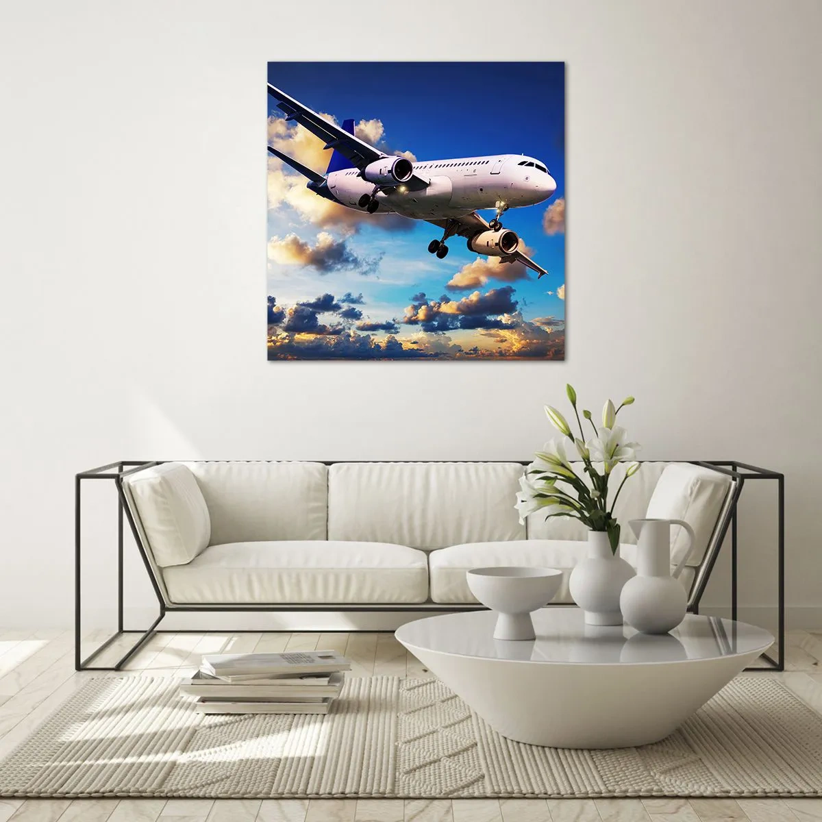 Impression sur verre - Image sur verre - Un voyage en blanc et bleu ciel - 70x70 cm