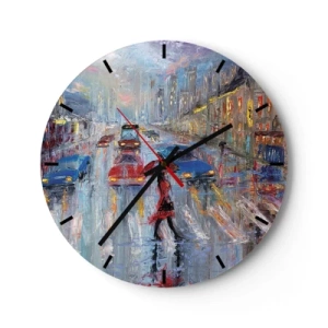 Horloge murale - Pendule murale - Paysage urbain sous la pluie avec des lumières colorées - 30x30cm - Après-midi pluvieux en ville - Décoration murale moderne pour le salon, la cuisine et la chambre ARTTOR