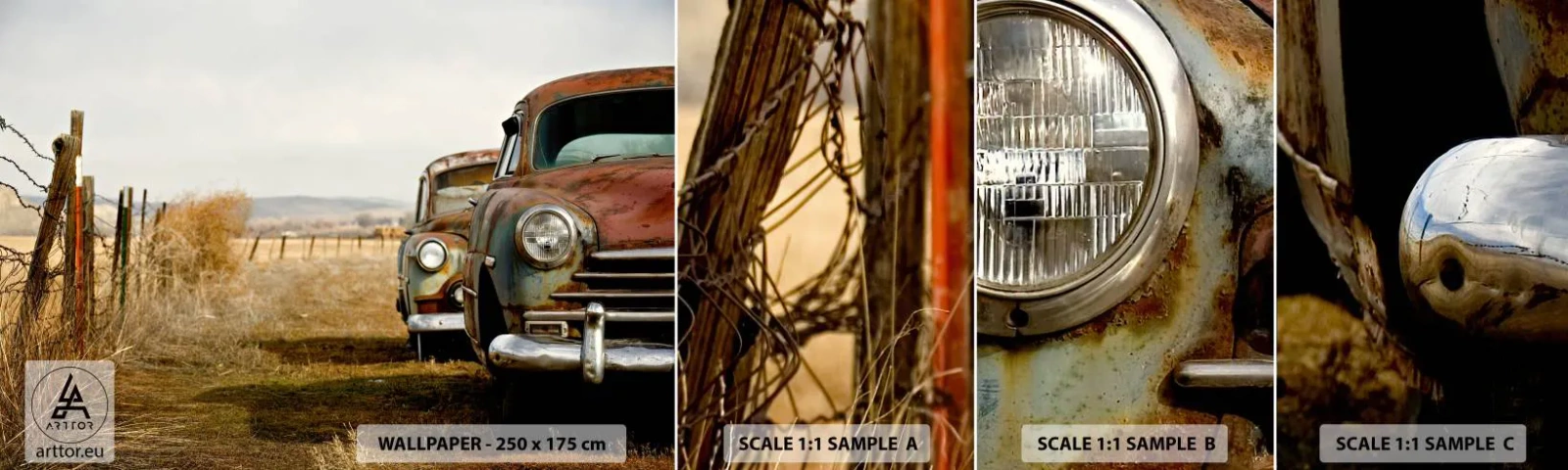 Échantillon De Papier Peint Standard Eco - Repos bien mérité - Vieille voiture, Automobile, Ancien - 100x30 cm