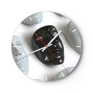 Horloge murale - Pendule murale - Un masque noir entouré de masques blancs sur un fond clair - 30x30cm - Comment se démarquer ? - Décoration murale moderne pour le salon, la cuisine et la chambre ARTTOR