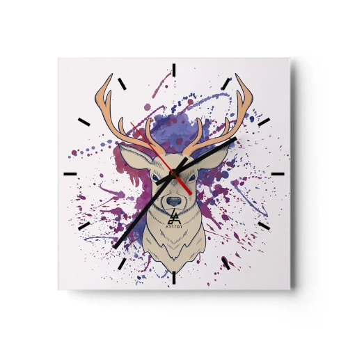 Horloge murale - Pendule murale - Portrait d'un cerf avec des taches abstraites en arrière-plan - 30x30cm - Courage et équilibre - Décoration murale moderne pour le salon et la chambre ARTTOR